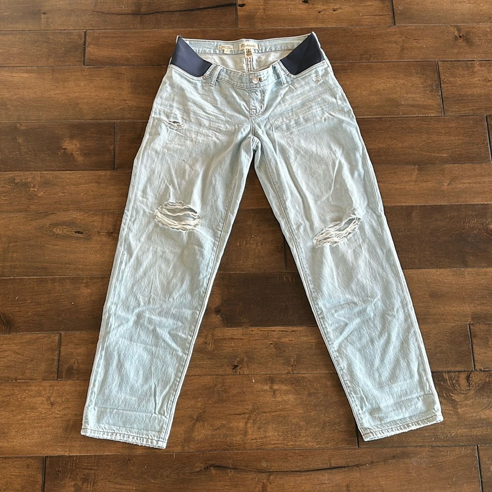 COPY - The Maternity Side-Panel Slouchy Boyjean in Wrightlane Wash: Ripped Edit…